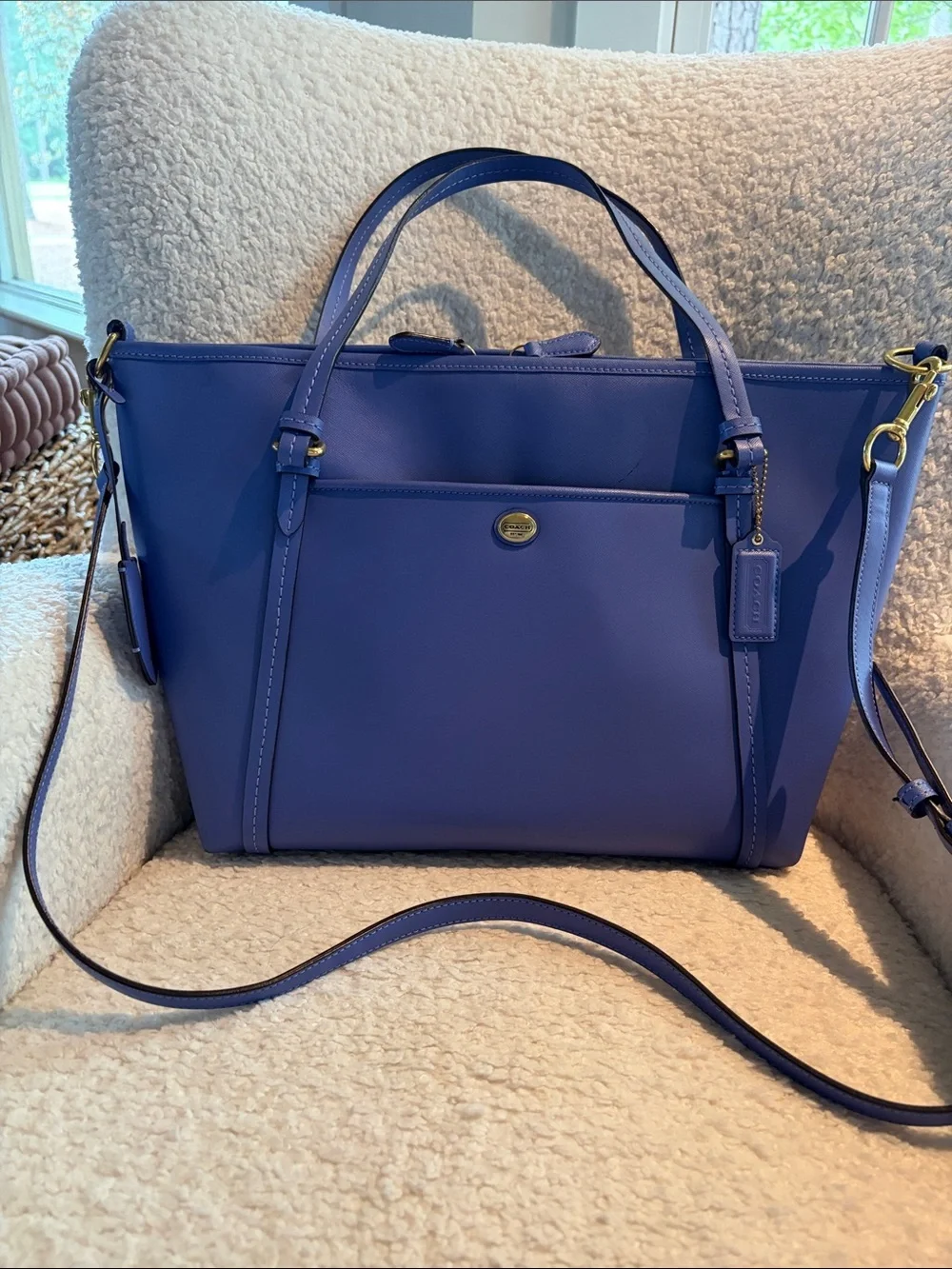 Coach Peyton Rare Periwinkle Leather Tote with Detachable Crossbody Strap